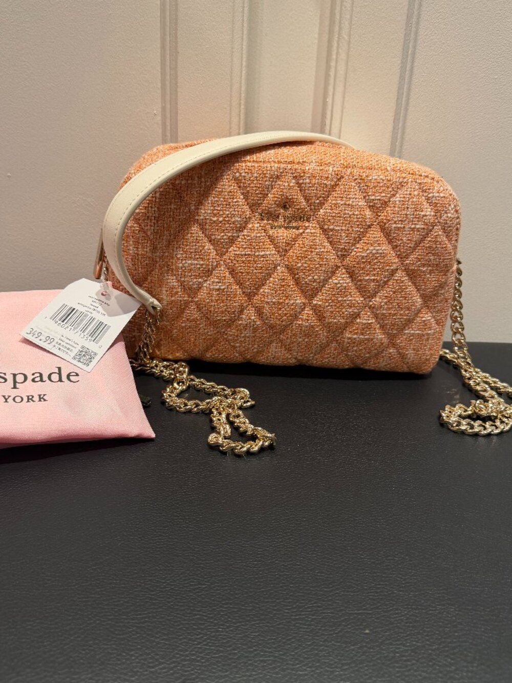 NWT Kate Spade Peach Carey Tinsel Tweed Mini Camera Bag